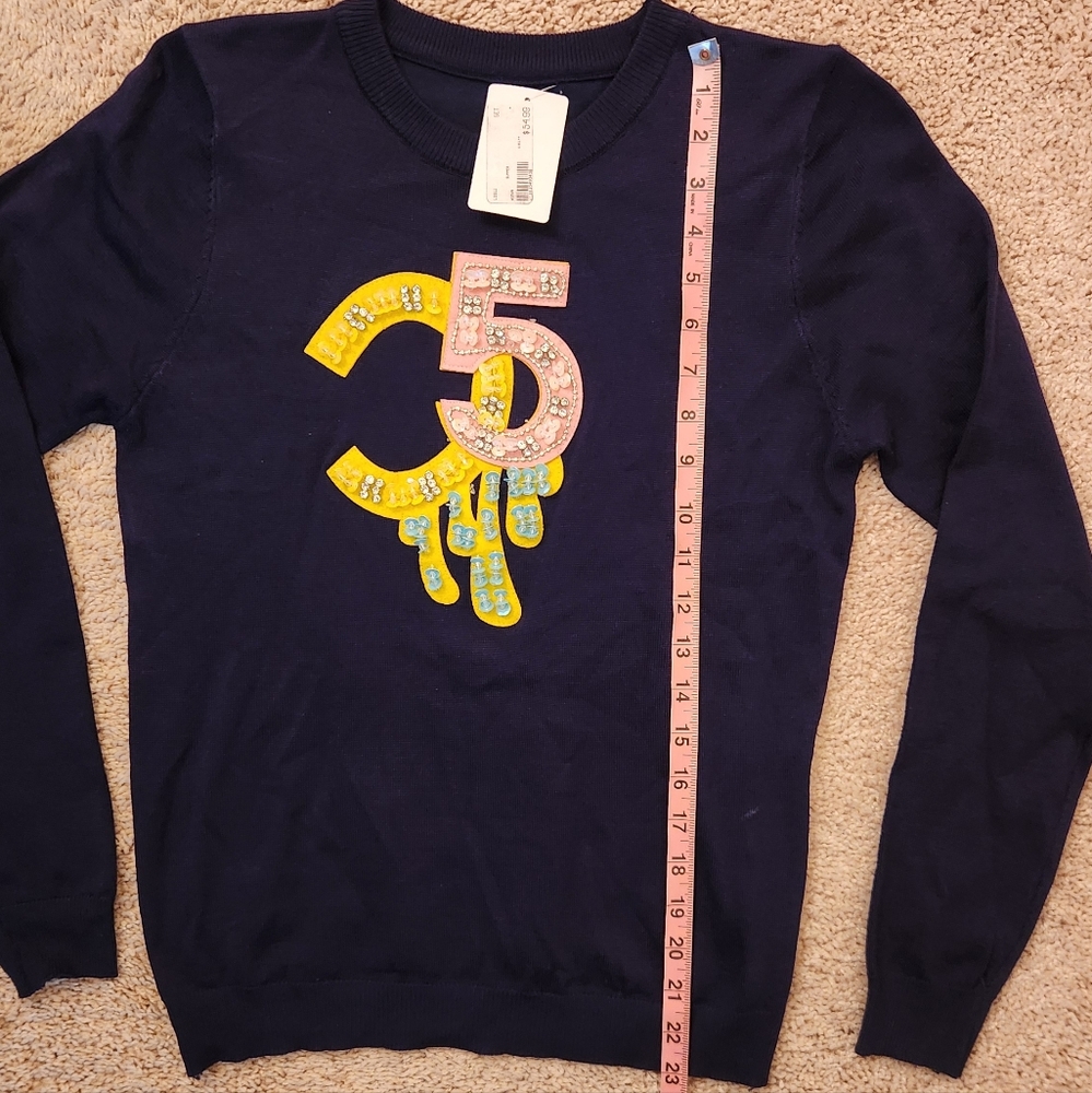 Navy Sweater with Colorful Number Design Size Small. - Picture 3 of 5